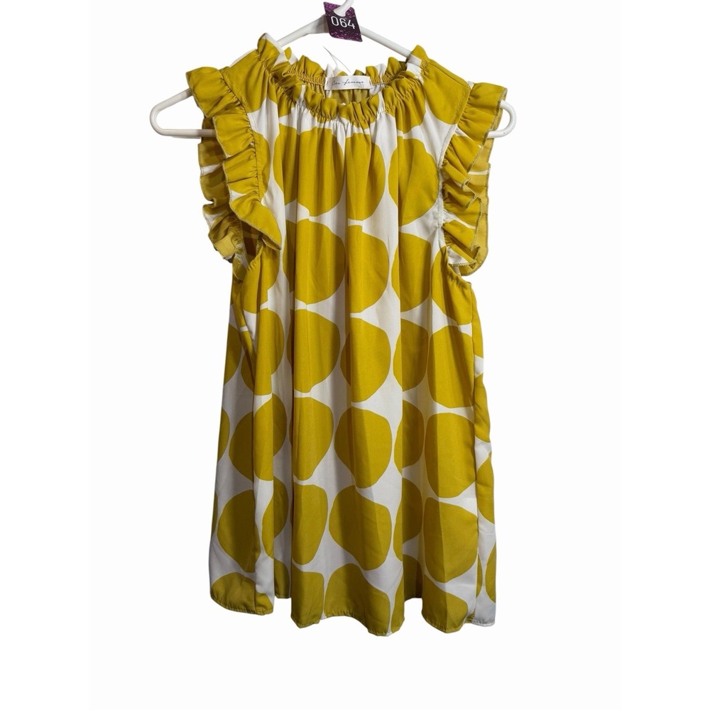ces femme womens yellow polka dot sleeveless tank top shirt size medium